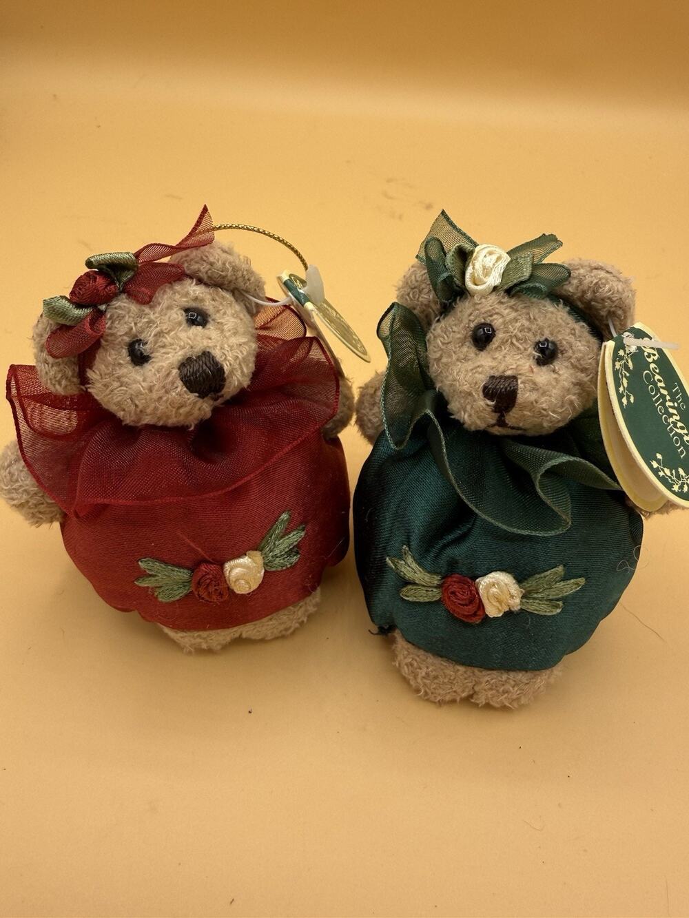 Lot 2 Bearington Collection Teddy Bear Christmas Ornaments Plush 4” W Tags